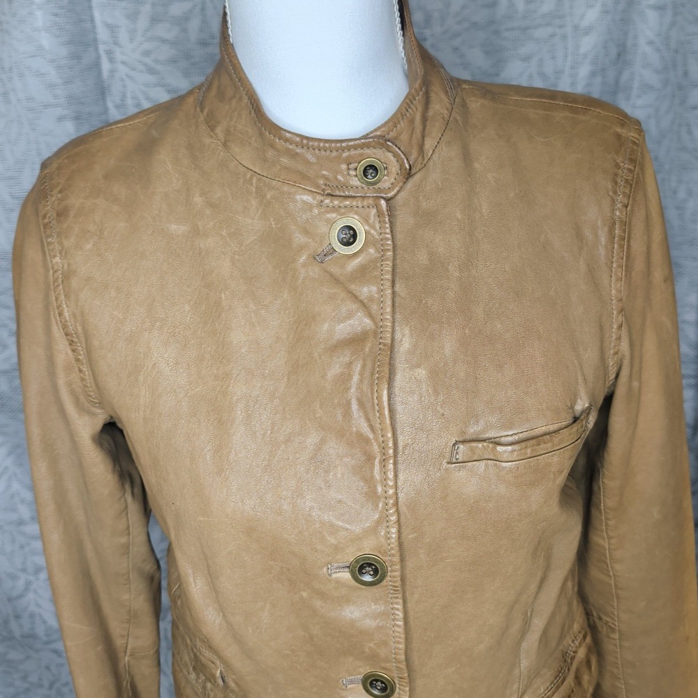 Gap Edition Womens Tan Genuine Leather Stand Collar Button Front Jacket Size M - Picture 7 of 16
